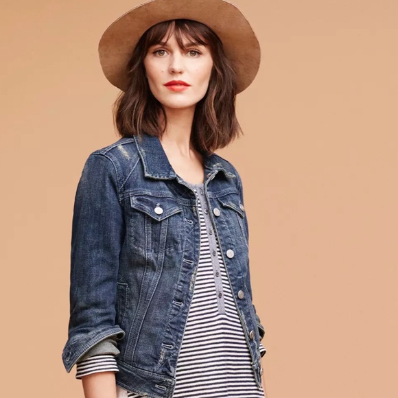 Pilcro & The Letterpress Dark Wash Distressed Denim Jacket Size M - Picture 5 of 5